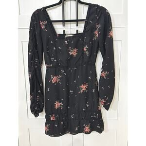 Show Me Your Mumu Black Floral Mini Dress Small Boho Cottagecore Long Sleeve